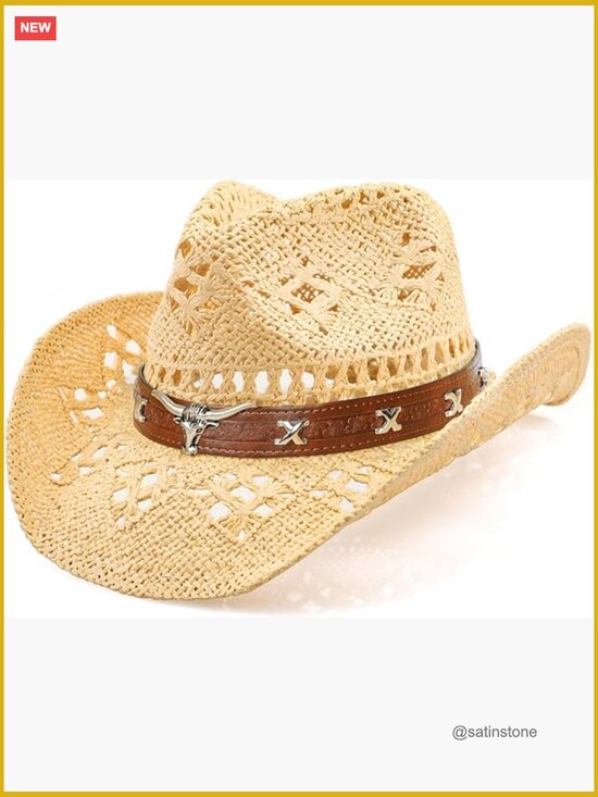 Straw Wide Shapeable Brim Cowboy Hat for Women Men main image 5